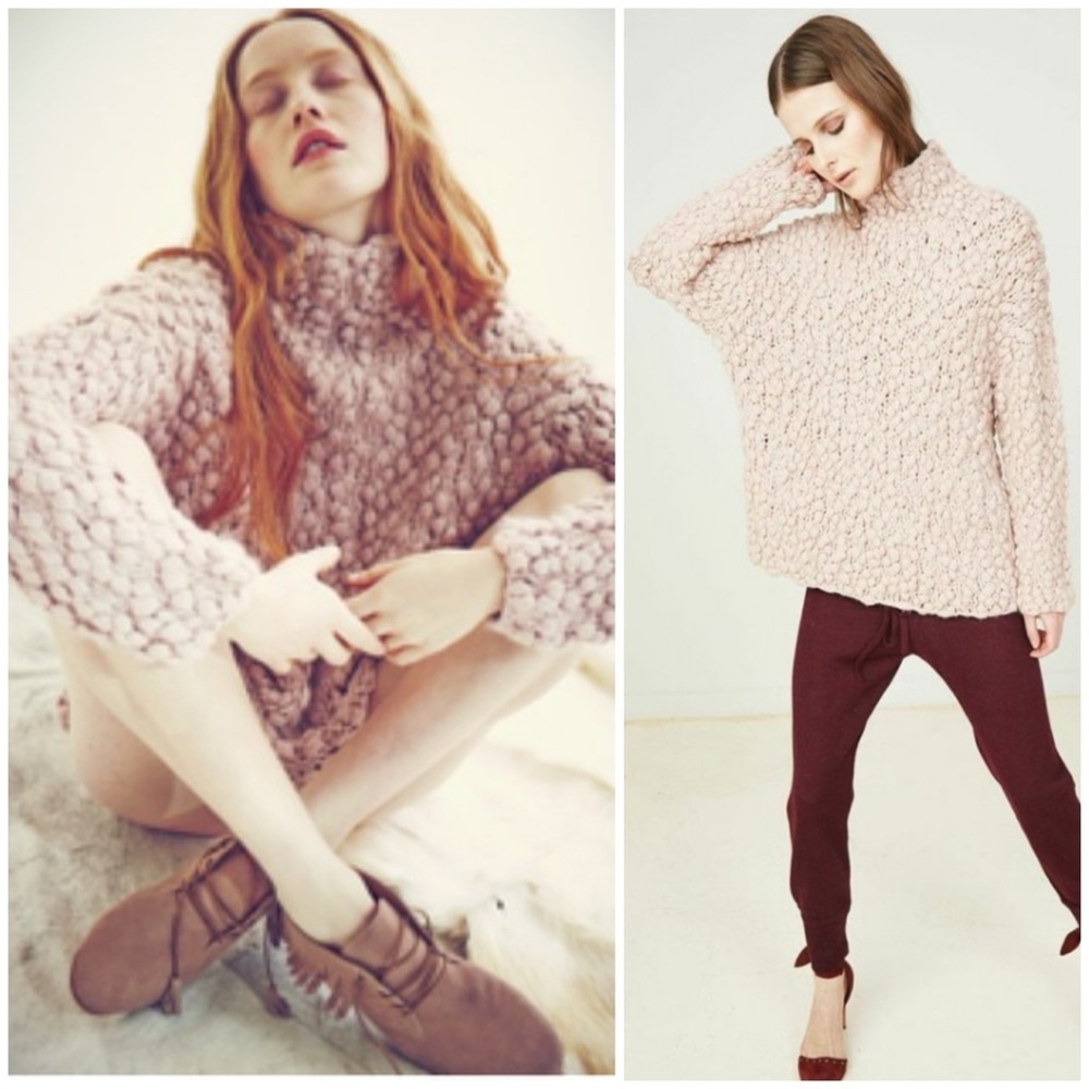 ULLA JOHNSON Baby Alpaca Mock Neck Pink Sweater SZ S